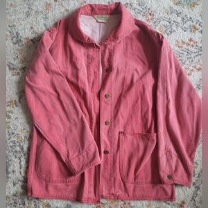 Rare 80s L.L. Bean Peter Pan Collar Pink Red Chore Coat Denim Jacket